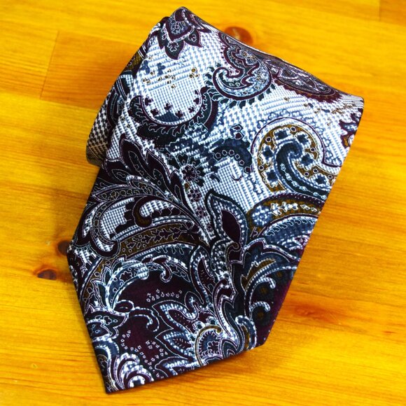 $590 BRIONI Handmade Burgundy Silver Floral Geometric Silk Tie Paisley Italy XL - Picture 5 of 13